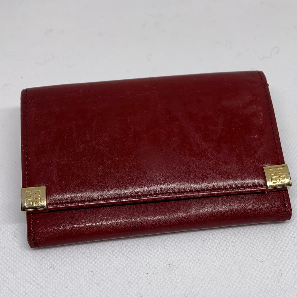 GIVENCHY Card Holder Burgundy Leather Goldtone Logo